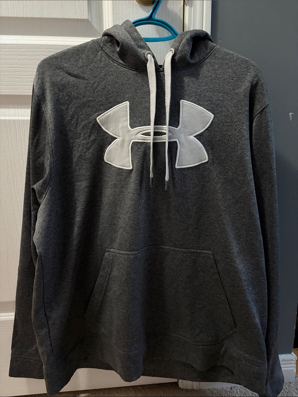 Under Armour Men's Charcoal Crewneck Hoodie with White Logo